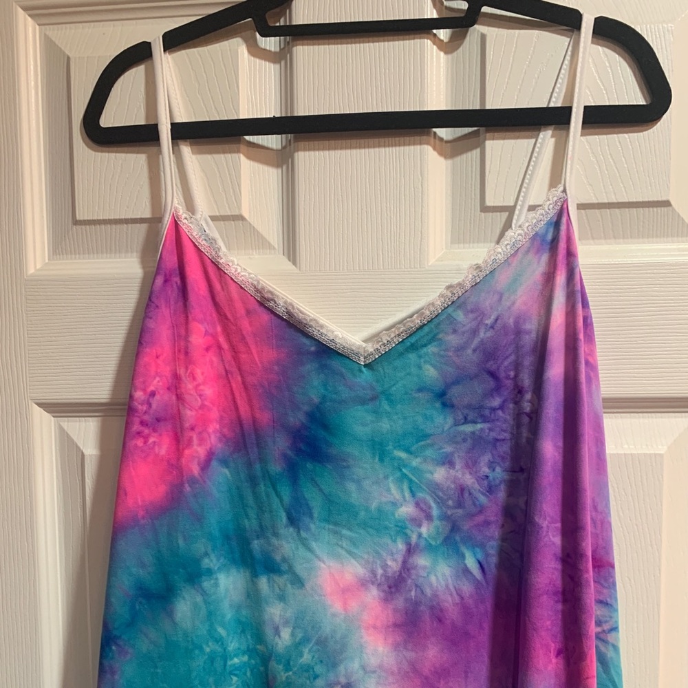 Eldridge Tank Blue Pink Purple Lace Tie-Dye NWOT